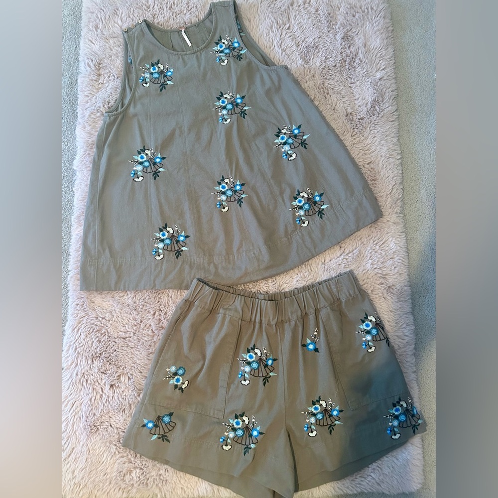 Free People Olive Embroidered Strada Set M